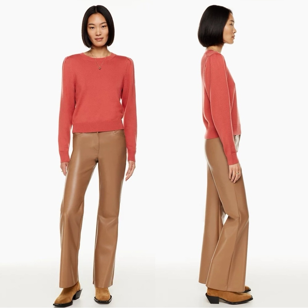 Aritzia Wilfred Gilda 100% Merino Wool Sweater Puff Sleeve Crew Rose Red Medium